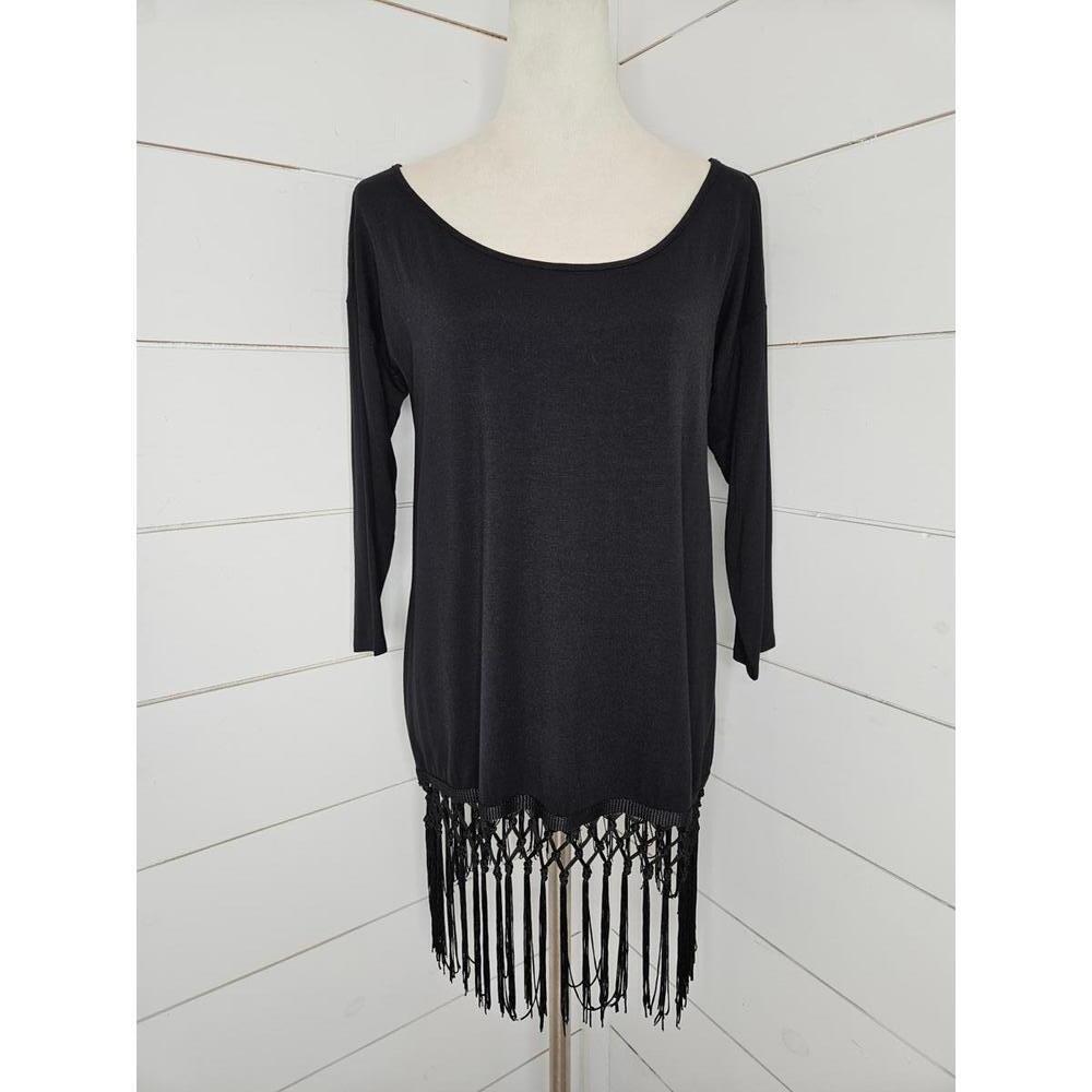 NWT Boutique Lilypad Small long black shirt with tassles